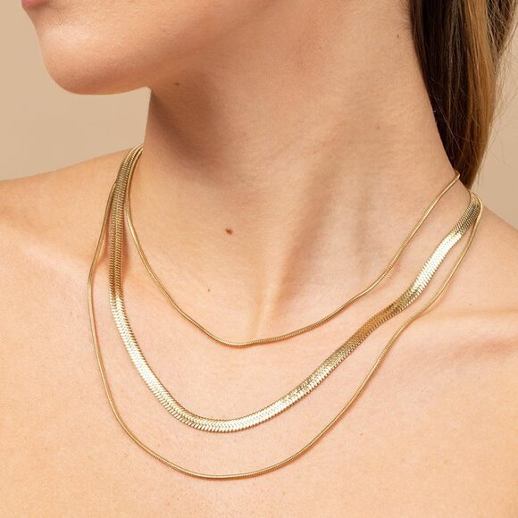 ⚡Snake Chain Herringbone Necklace For Women Gold Filled 14K Gold Silver Plated - Picture 5 of 7